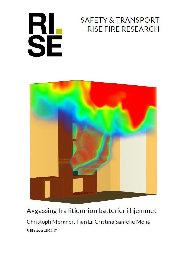 Rapportens forside med tekst og illustrasjon av branngasser