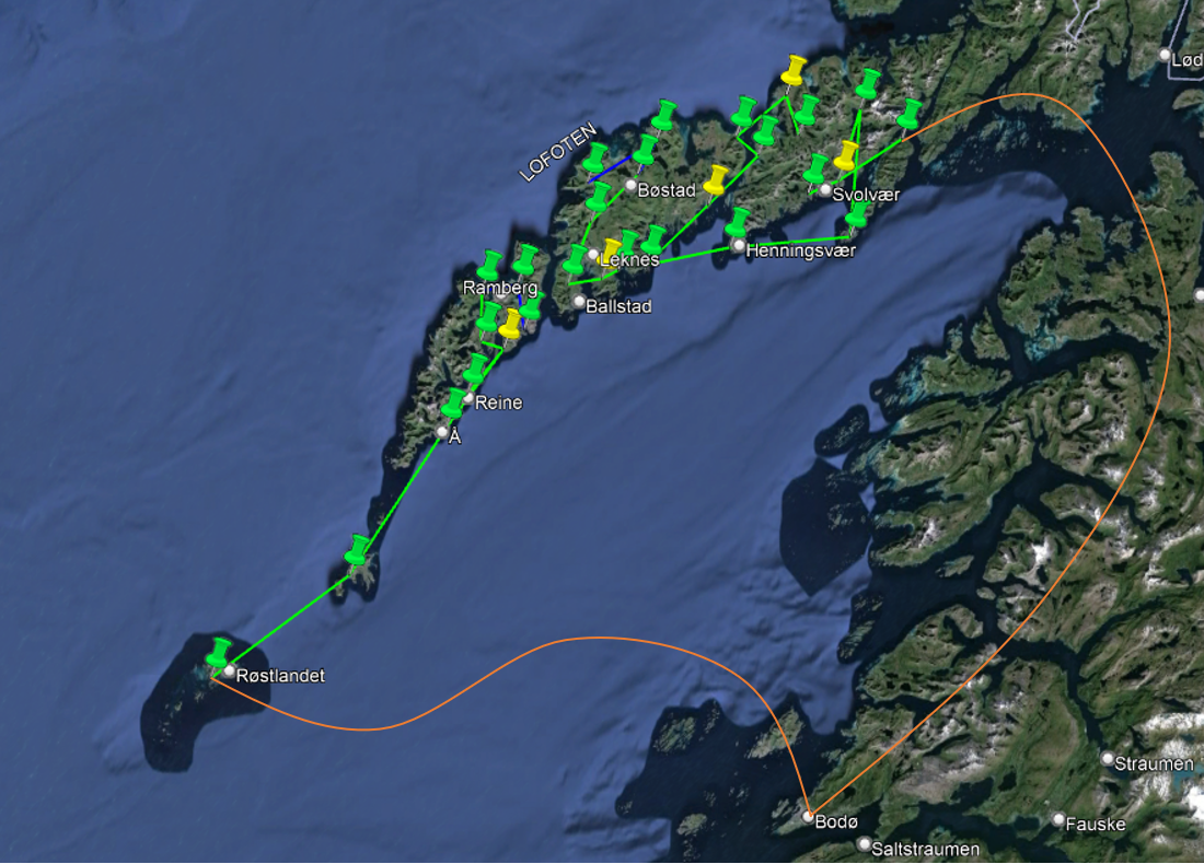 Bilde som viser redundans for N&oslash;dnetts basestasjoner i Lofoten
