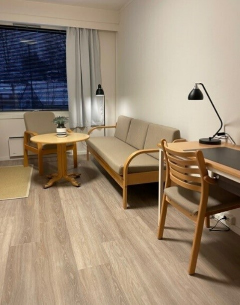 Rom med sofa og skrivebord