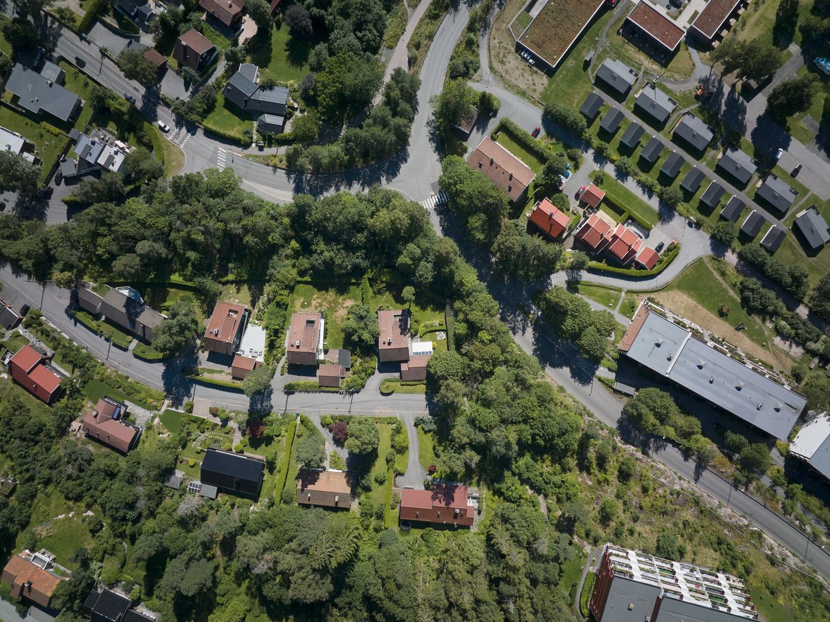 Flyfoto over småhusbebyggelse i Oslo